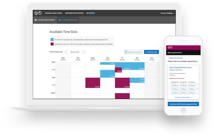 Screens showing both the provider view and the public view on mobile