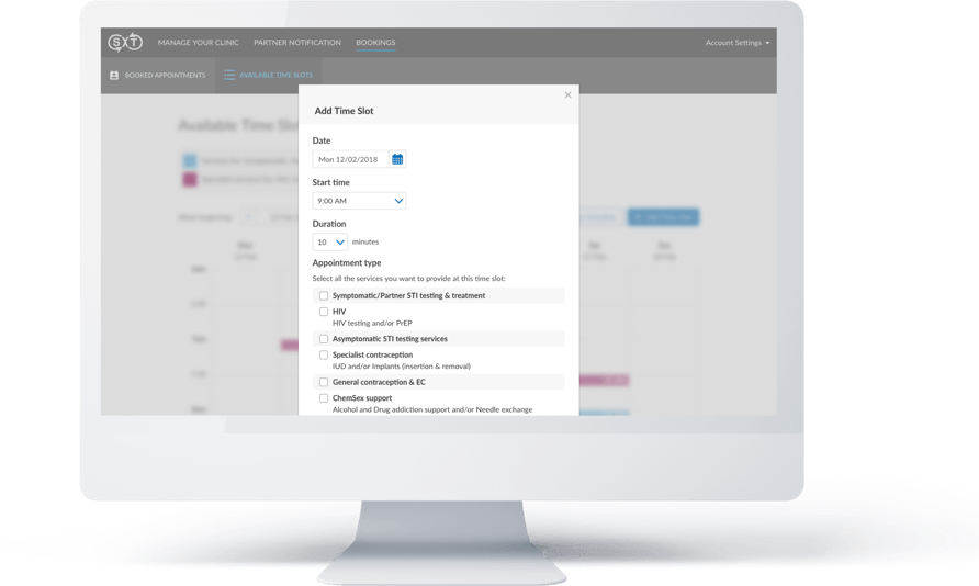 Image showing the popup for the creating of time slots in the provider area